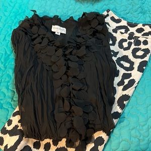 Claudia Richard M Sheer Frills Blouse Ann Taylor Loft Black Cheetah Skirt Sz 8